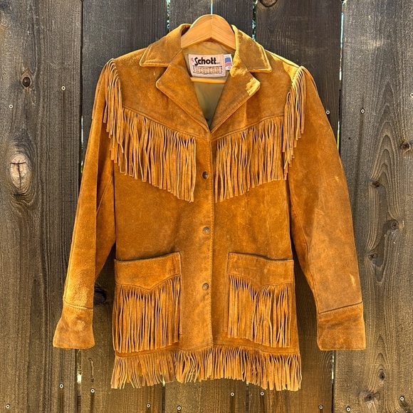 Vintage 1960s SCHOTT NYC Western Brown Suede Jacket with Cowboy Fringe Womens 10 - Picture 1 of 11
